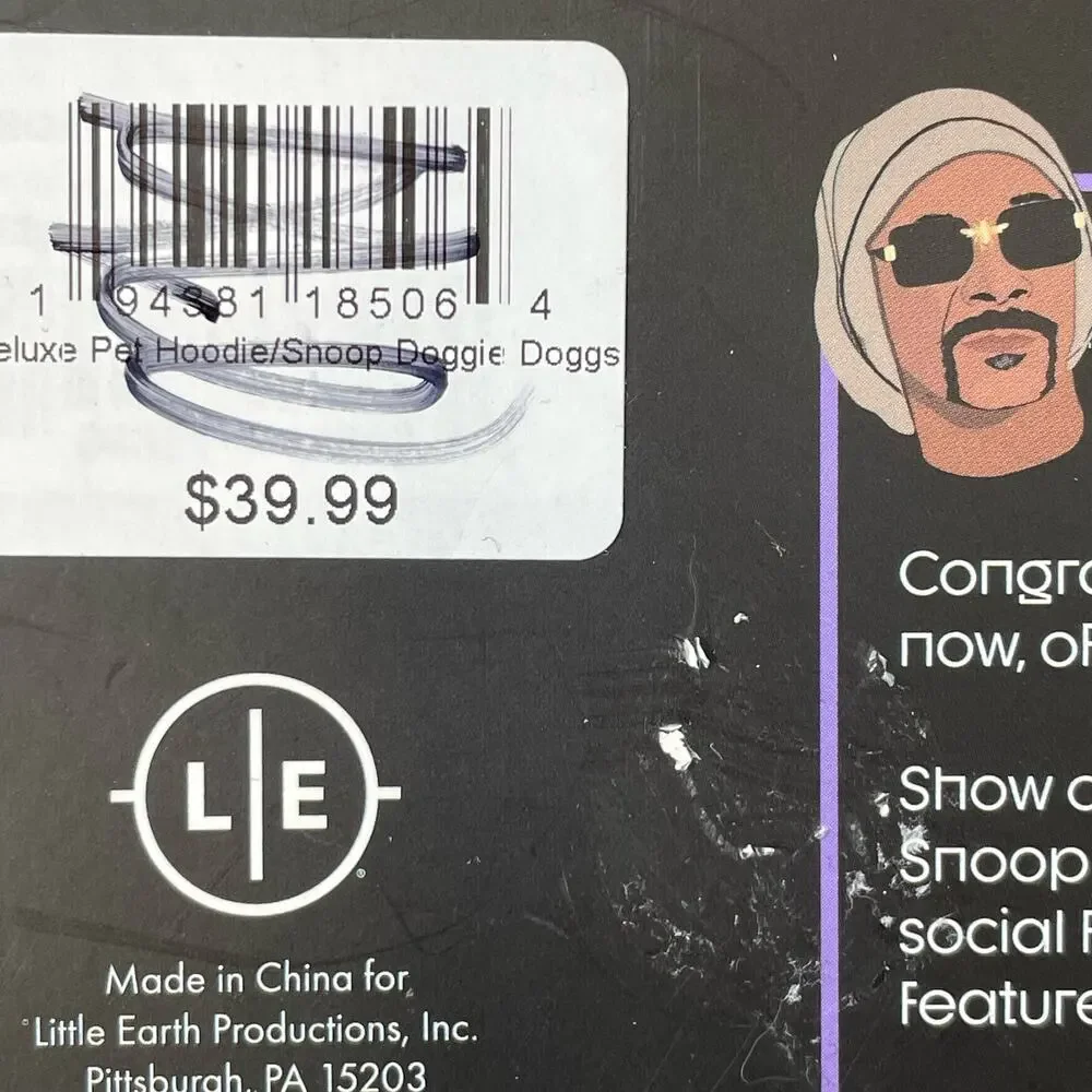 Snoop Doggie Dogg Deluxe Pet Hoodie Off The Chain Medium New Black Gold Costume